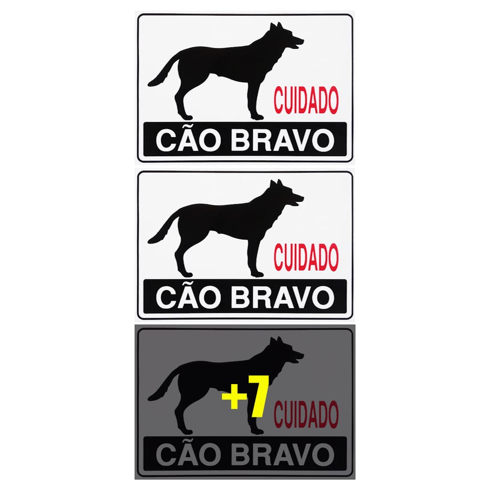 Combo 10 Placas De Sinalização Cuidado Cão Bravo 30x20 Acesso - P-8 F9e