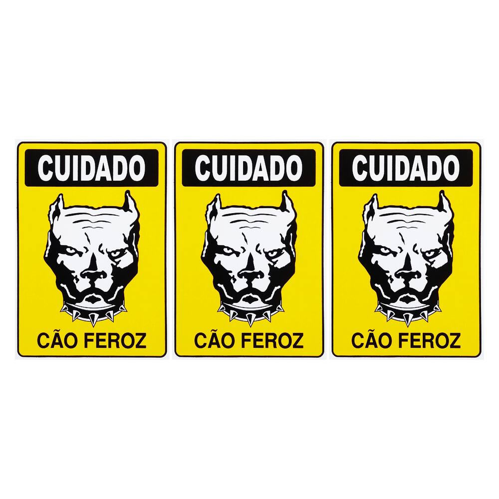 Combo 3 Placas De Sinalização Cuidado Cão Feroz 20x30 Acesso - P-6/3 F9e