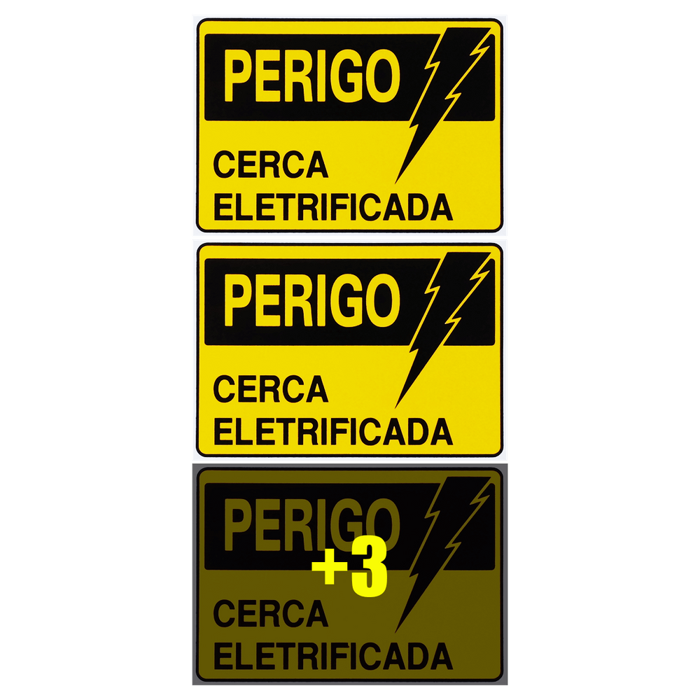 Combo 6 Placas De Sinalização Perigo Cerca Eletrificada 20x15 Acesso - S-219 F9e