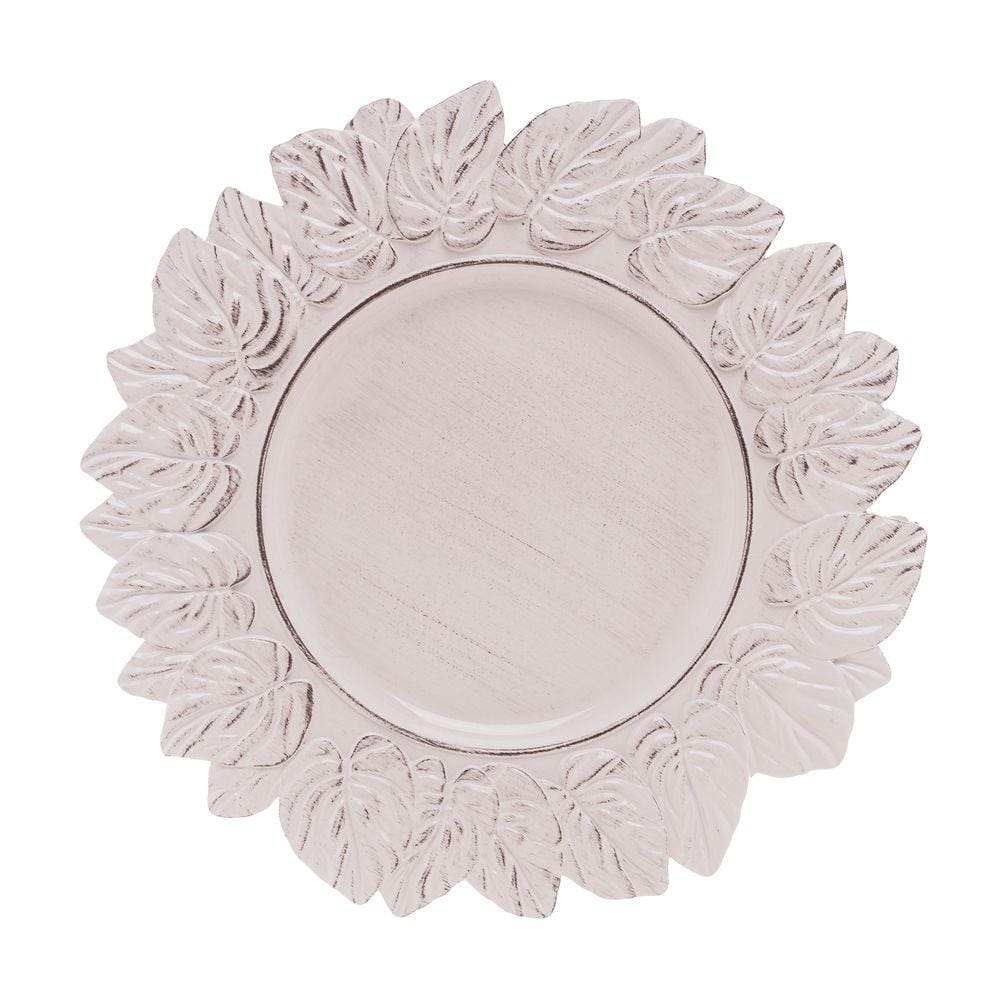 Sousplat de Plástico Patinado Garden Leaf Branco 35cm Lyor