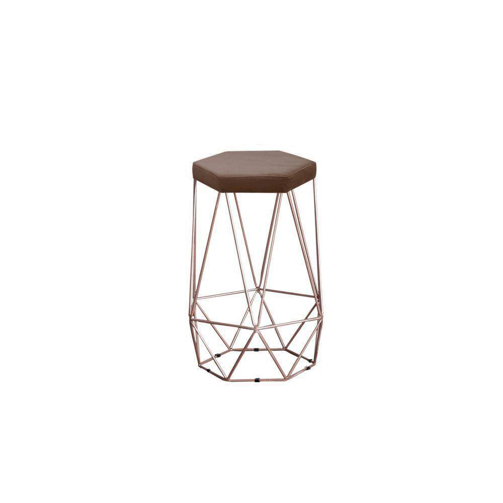 Banqueta Alta Decorativa Rubi Em Suede Com Armação Bronze