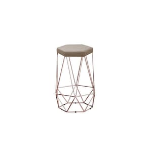 Banqueta Alta Decorativa Rubi Em Suede Com Armação Bronze