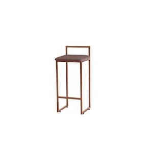 Banqueta Alta Decorativa Pietra Em Suede Com Armação Dourada