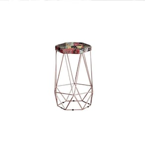 Banqueta Alta Decorativa Rubi Em Suede Com Armação Bronze