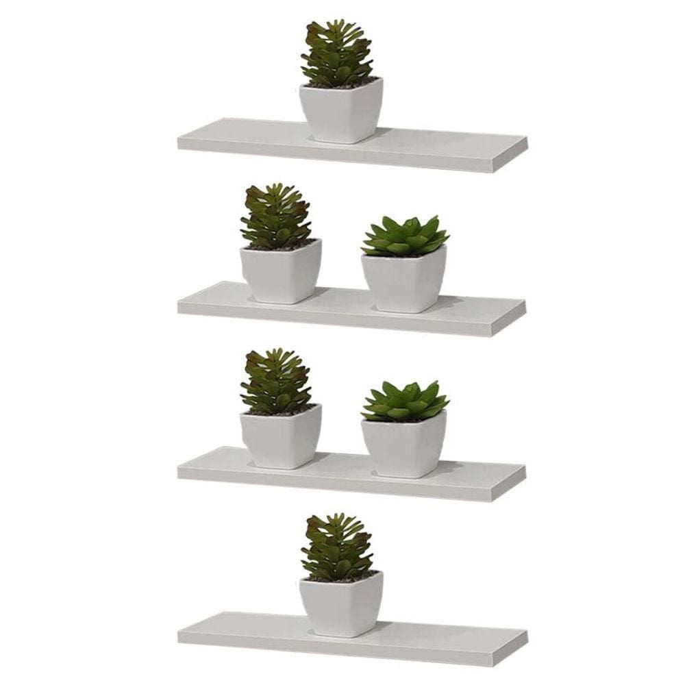 Kit 4 Prateleira Branca MDF 40 x 20cm Suporte Invisível