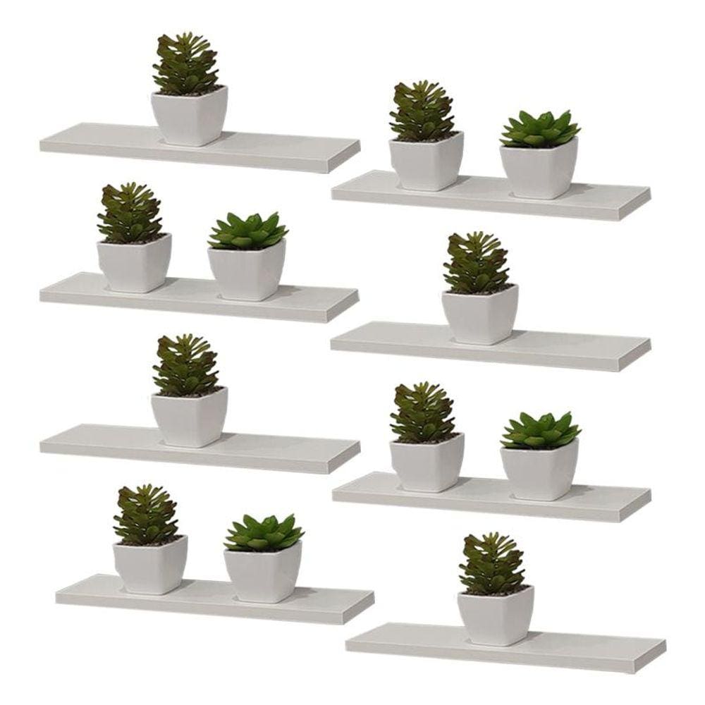 Kit 8 Prateleira Branca MDF 40 x 15cm Suporte Invisível