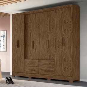 Guarda Roupa Casal 8 portas 4 gavetas Castanho Wood San Lorenzo Plus - Moval
