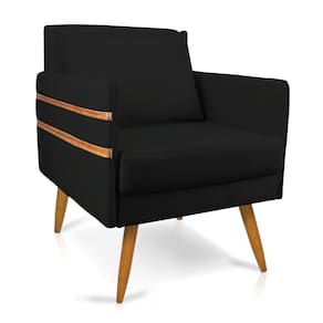 Poltrona Mari Suede Pés Palito Castanho - D`Rossi Preto