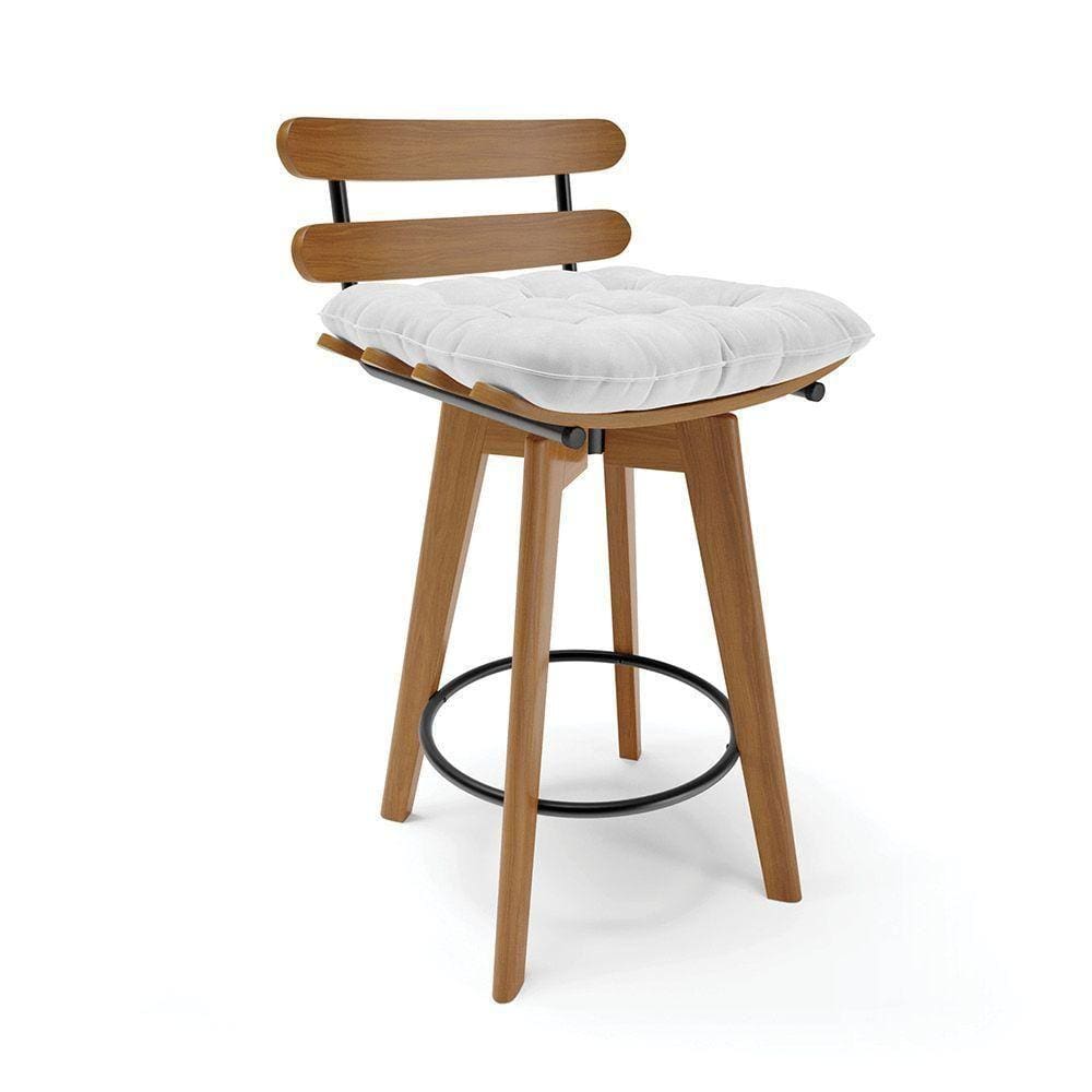 Banqueta Giratória Costela Corano Base Madeira Branco