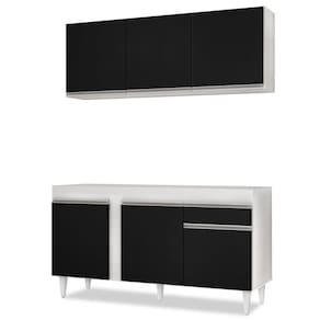 Armário Aéreo Argélia E Balcão Para Pia 150cm Branco preto