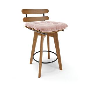 Banqueta Giratória Costela Veludo Base Madeira Rose