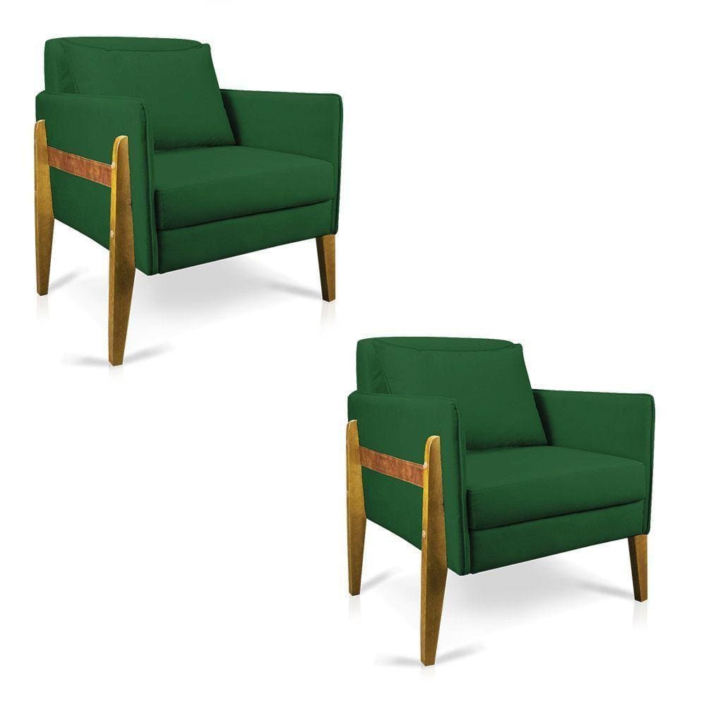 Kit 02 Poltronas Lana Suede Base De Madeira - D`Rossi Verde