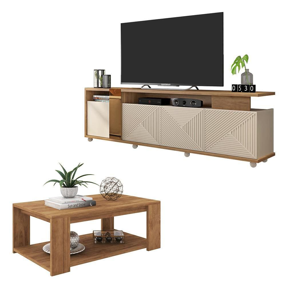 Conjunto Sala de Estar Bancada Mesa Marrom Columbus Caemmun