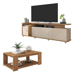 Conjunto Sala de Estar Bancada Mesa Marrom Columbus Caemmun