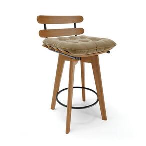 Banqueta Giratória Costela Suede Base Madeira Marrom Rato