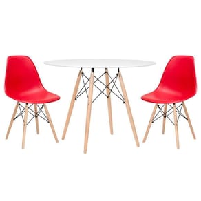 Mesa Redonda Eames 100cm Branco + 2 Cadeiras Vermelho