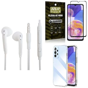 Kit Capinha Samsung A23 4G + Fone De Ouvido P2 + Película
