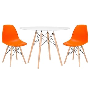 Mesa Redonda Eames 100cm Branco + 2 Cadeiras Laranja
