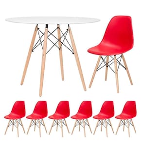 Mesa Redonda Eames 100cm Branco + 6 Cadeiras Vermelho