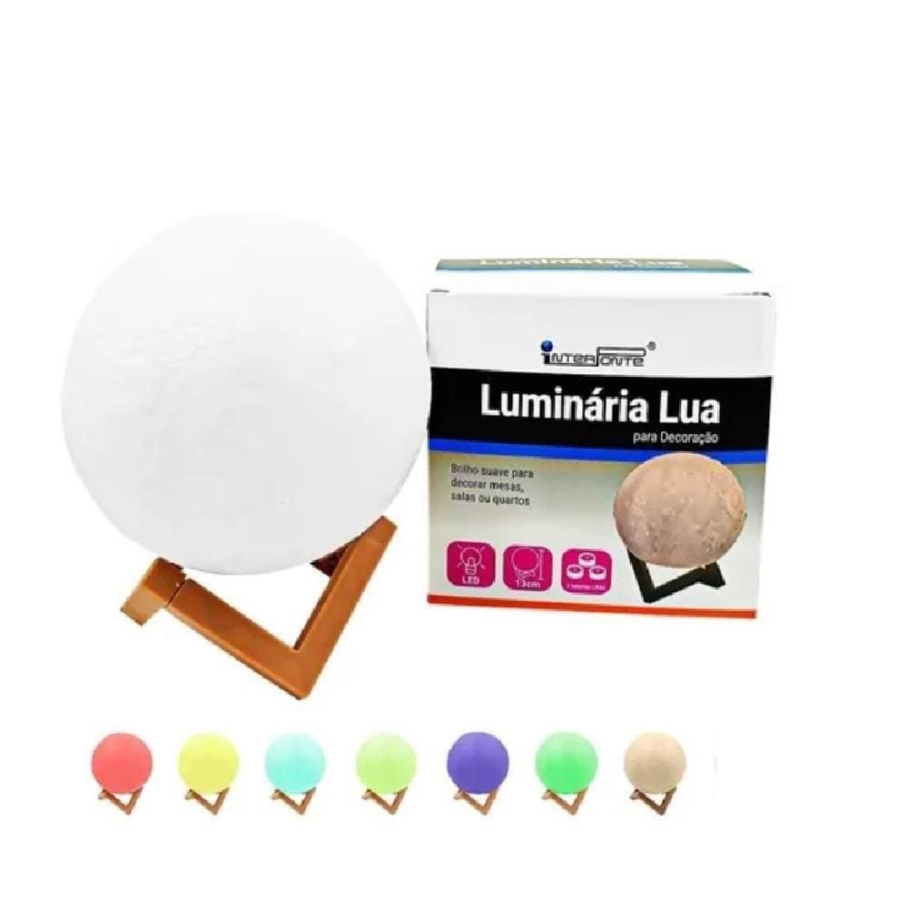 Luminaria 3D Lua Cheia Led 7 Cores Abajur Infantil Touch Luz