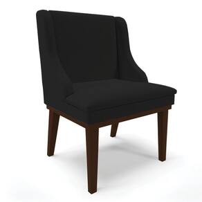 Cadeira De Jantar Linho Base Fixa Madeira Cor A79 Preto