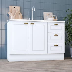 Balcão 03 Gavetas 02 Portas 120cm Amy Branco Hp Branco Hp