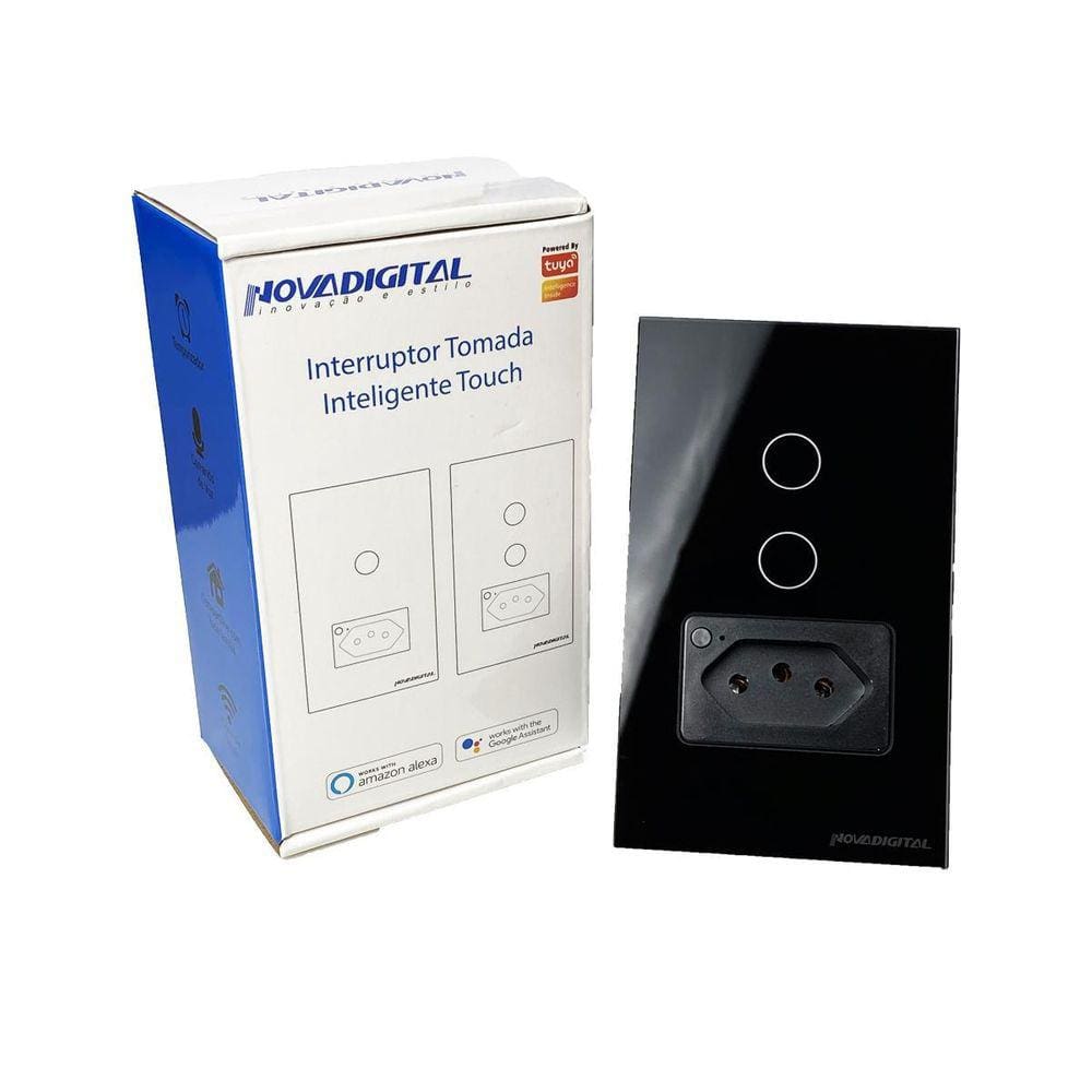 Interruptor Tomada Inteligente Wi-Fi 2 Botões Preto Tuya