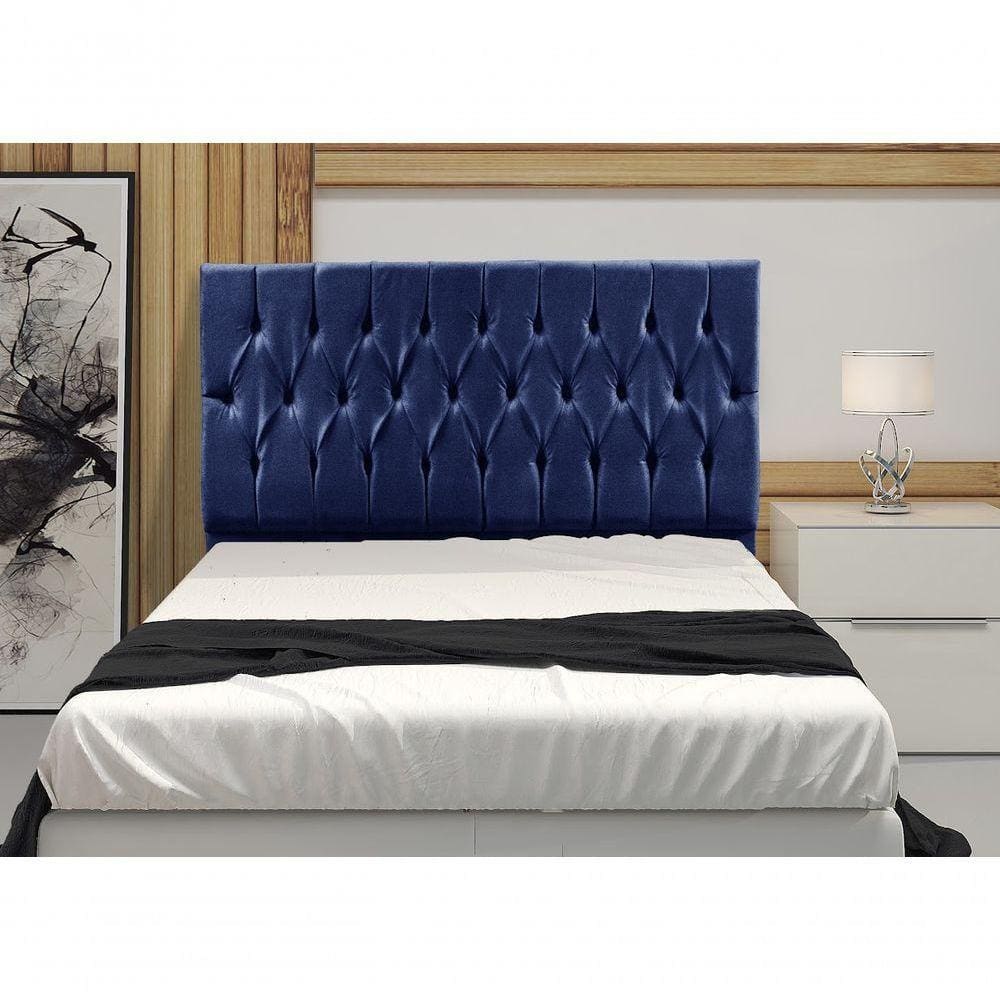 Cabeceira Casal 1,60M Madrid Suede Azul Marinho