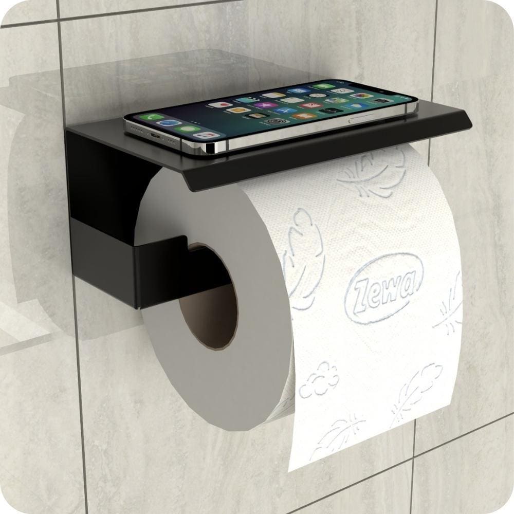 Suporte Papel Higiênico Adesivo Colar Na Parede Preto ELG