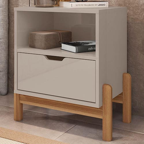 imagem-Mesa De Cabeceira Antares 1 Gaveta Off White - Casa D - Bege