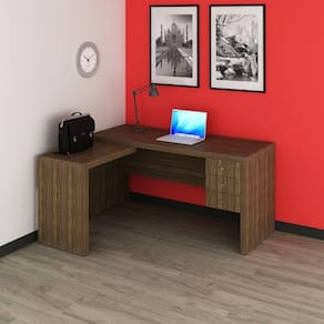 Mesa para Escritório em L com 3 Gavetas ME4106 Tecno Mobili Nogal