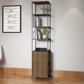 Estante para Livros Multiuso Industrial 1 Porta 5 Prateleiras Steel Quadra Artesano Vermont/Preto