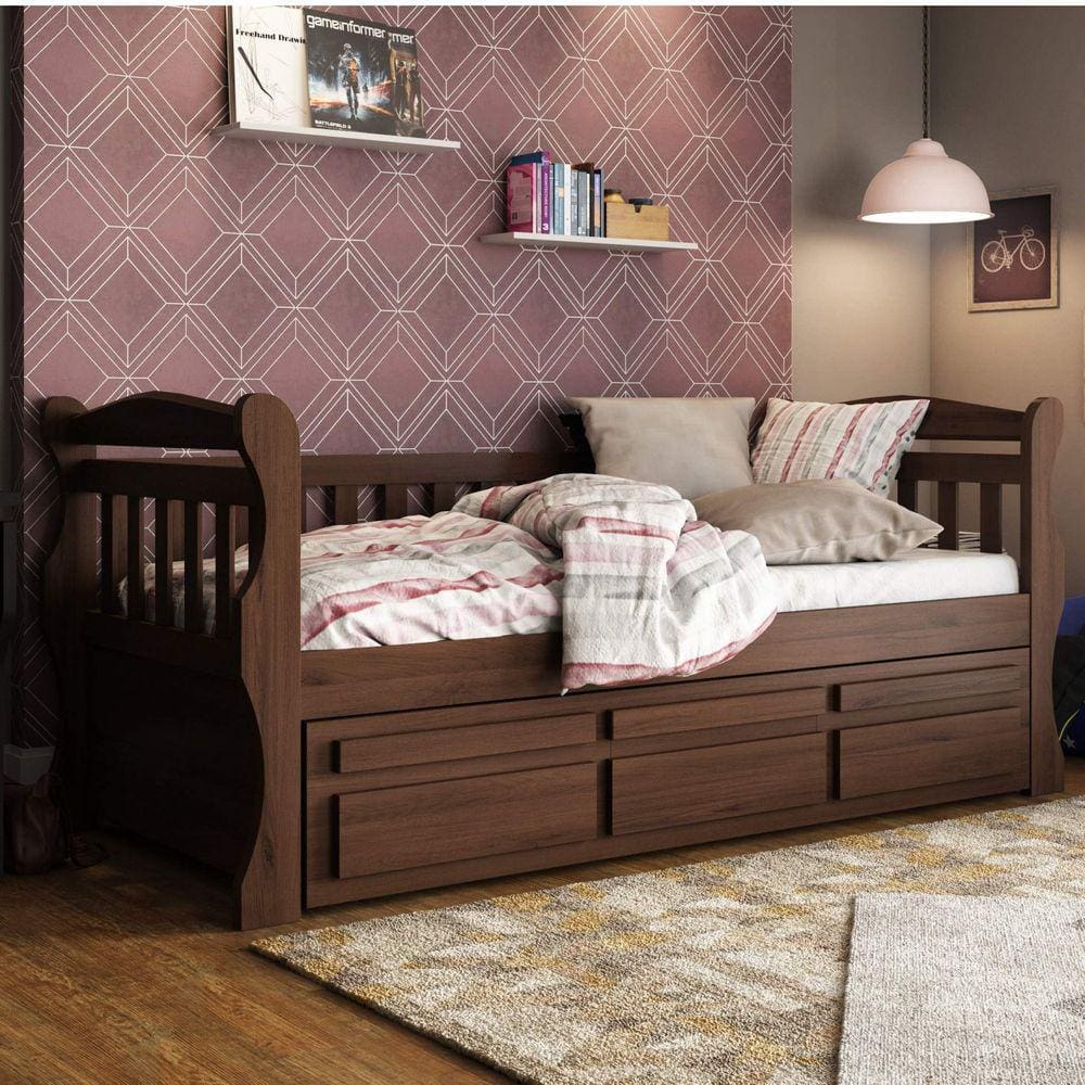 Bicama Solteiro Americana Luiza Espresso Móveis Amarelo/Castanho