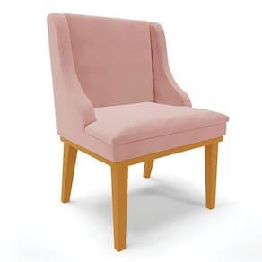 Cadeira De Jantar Veludo Base Fixa Madeira Castanho Cor Rose