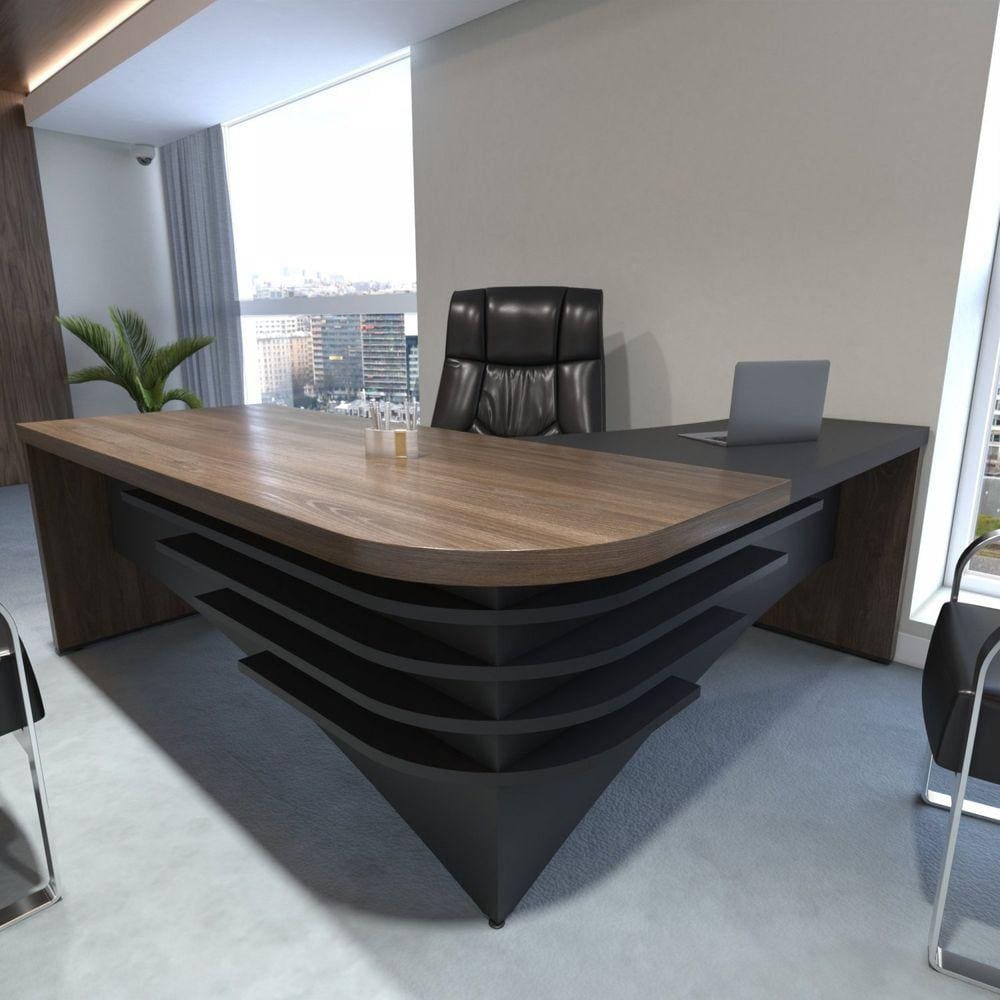 Mesa para Escritório em L em Tamburato Diretor Artany Charuto/Preto