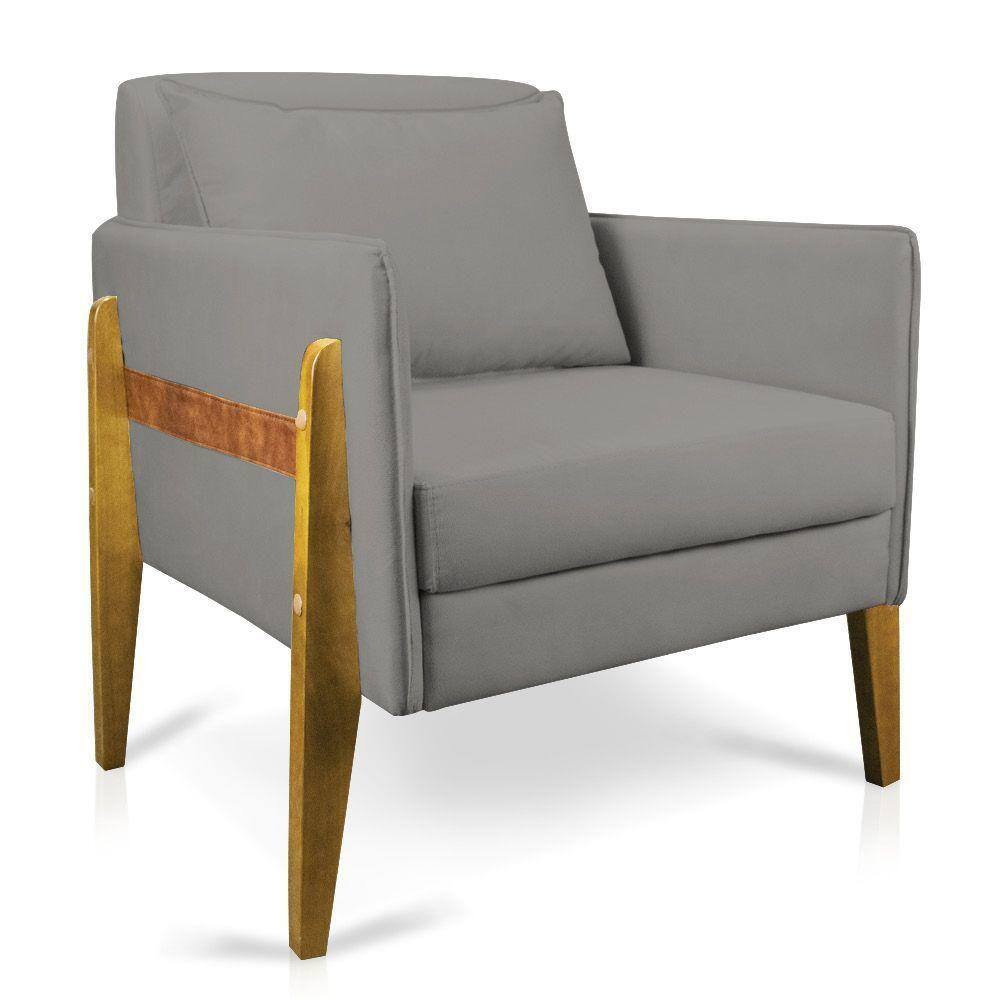 Poltrona Lana Suede Base De Madeira - D`Rossi Grafite