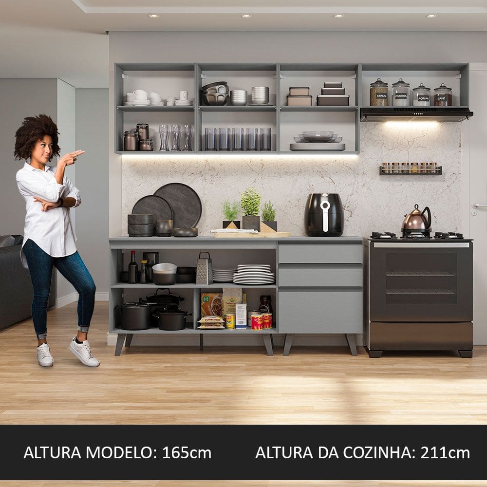 Armário de Cozinha Completa 260cm Cinza Nice | Casas Bahia