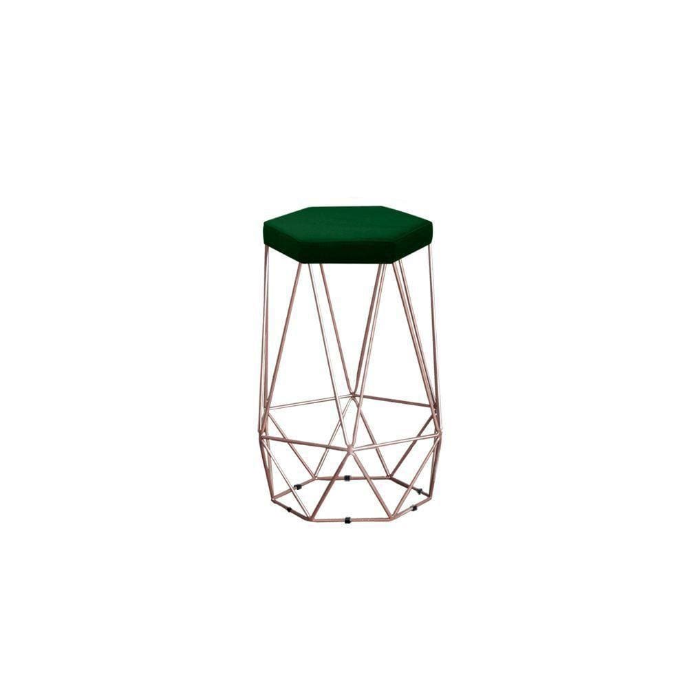 Banqueta Alta Decorativa Rubi Em Suede Com Armação Bronze