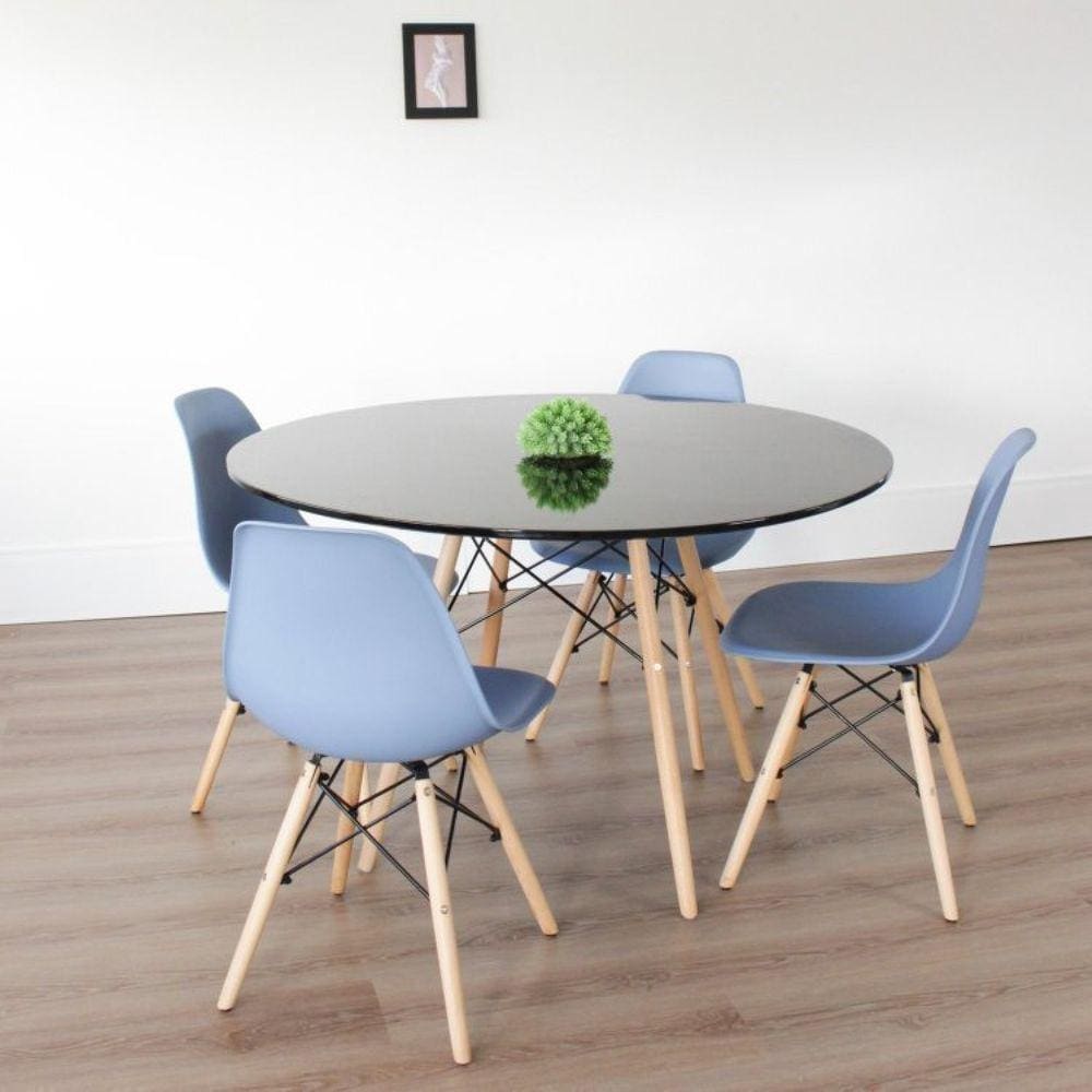 Conjunto Sala de Jantar Mesa Eiffel Tampo MDF com 4 Cadeiras Eiffel PP Rivatti Azul Bali/Preto