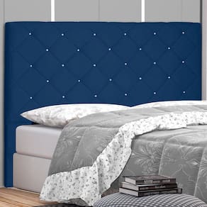 Cabeceira King Size 195cm em Suede Tânia Spezzia Azul Marinho