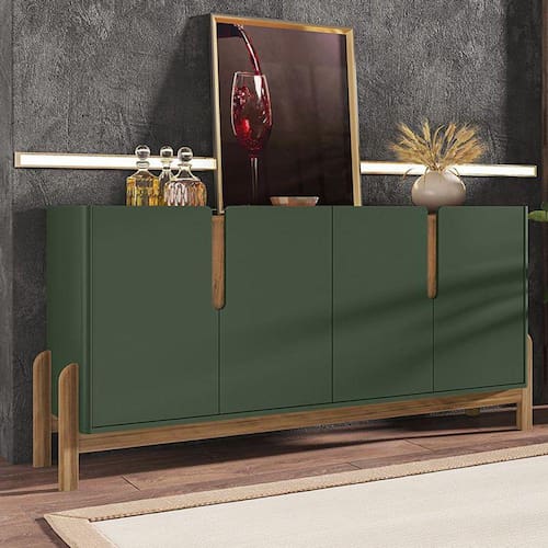 imagem-Aparador Buffet Sala Lizz 170cm com Pés de Madeira Maciça - Verde Musgo