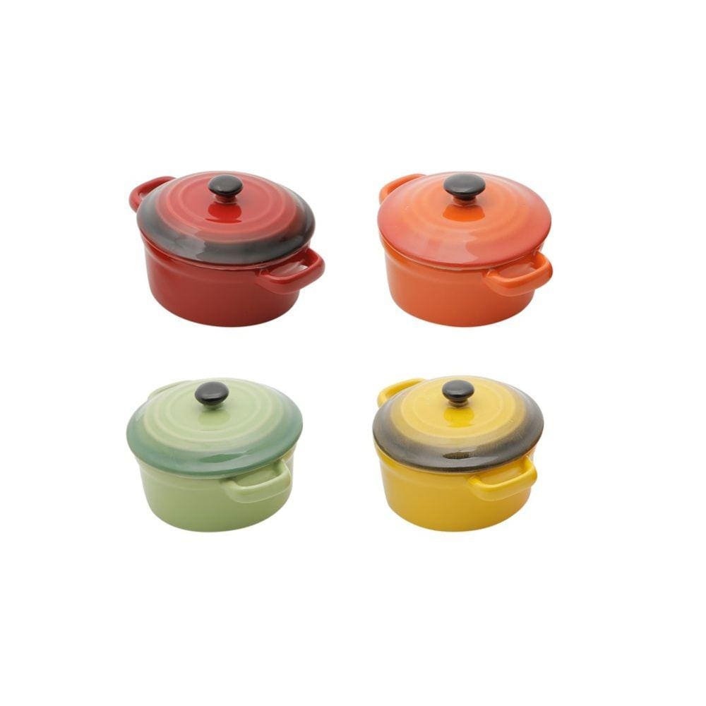 Cj 4 Mini Caçarolas Coloridas de Porcelana C/Tampa 13cm Bon Gourmet