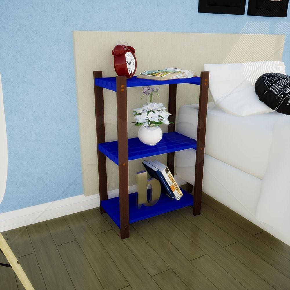 Estante Multiuso 3 Prateleiras Colors MaderSilva Imbuia/Azul