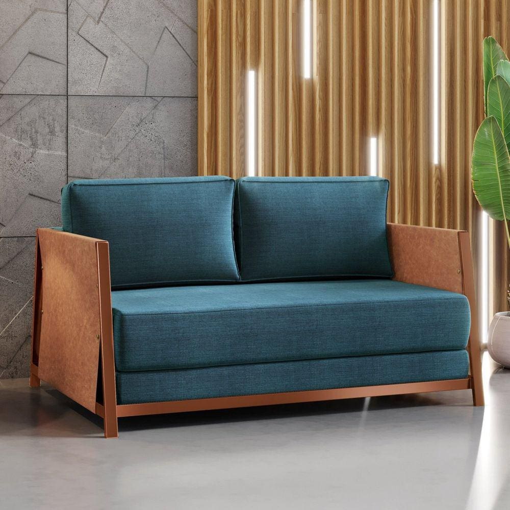 Sofá Cama 2 Lugares M-09 Mais Decor Cobre/Linho Jeans