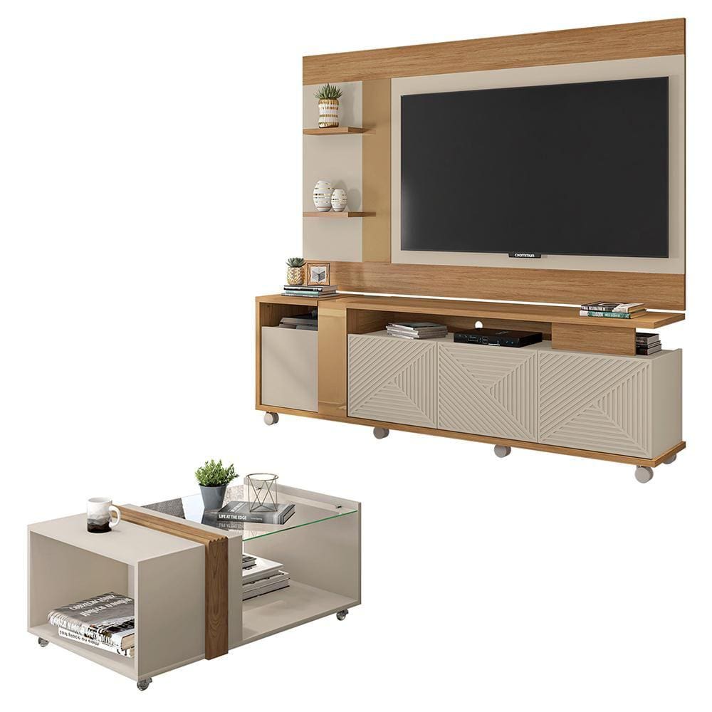 Conjunto Sala Bancada Painel Mesa Columbus Marrom Caemmun
