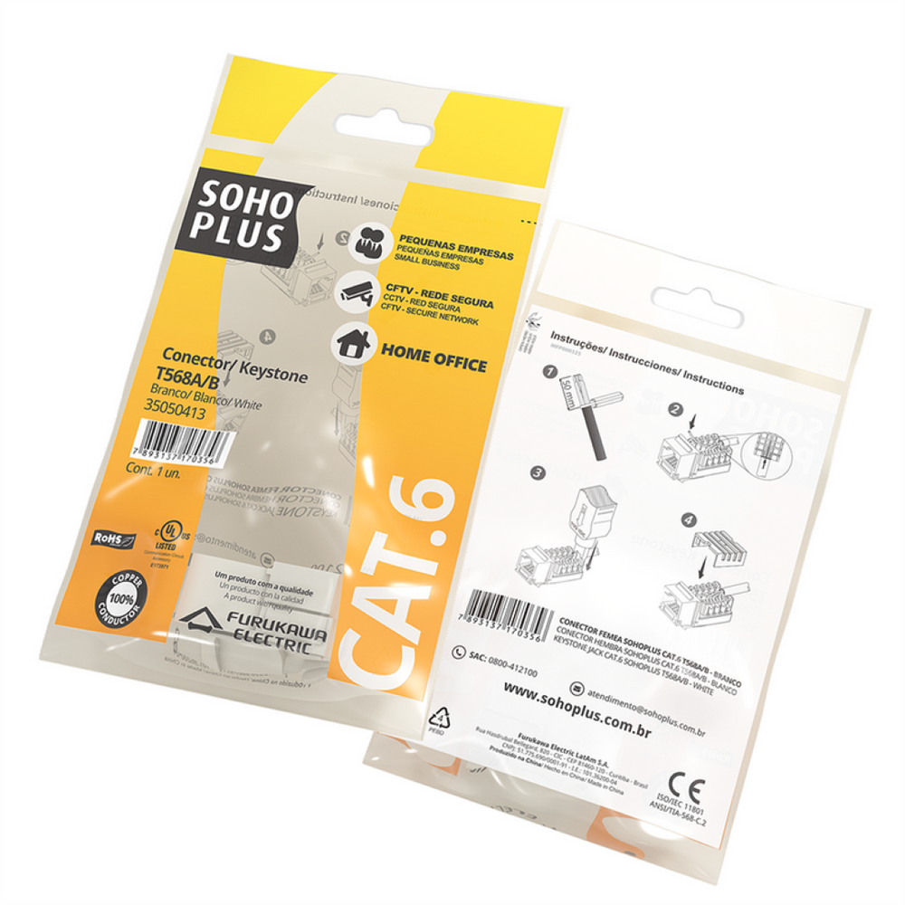 Conector Rj 45 Fêmea Cat.6 Sohoplus Furukawa Branco