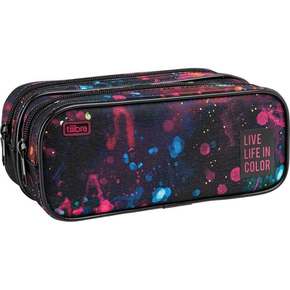 Estojo Duplo G Academie Splashes Preto Tilibra
