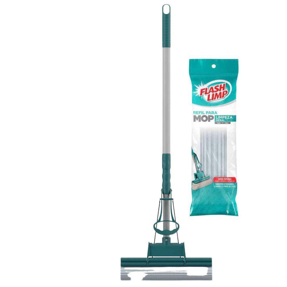 Kit Mop Flash Limp Limpeza Geral Absorvente + 1 Refil Extra