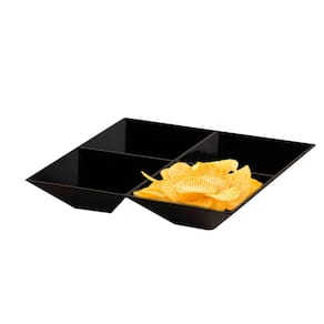 Petisqueira Retangular P/ Salgadinhos Petiscos Com 4 Divisões Preta 21x21x3cm