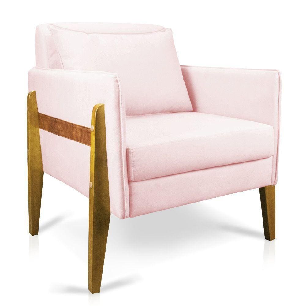 Poltrona Lana Suede Base De Madeira - D`Rossi Rosa Bebê